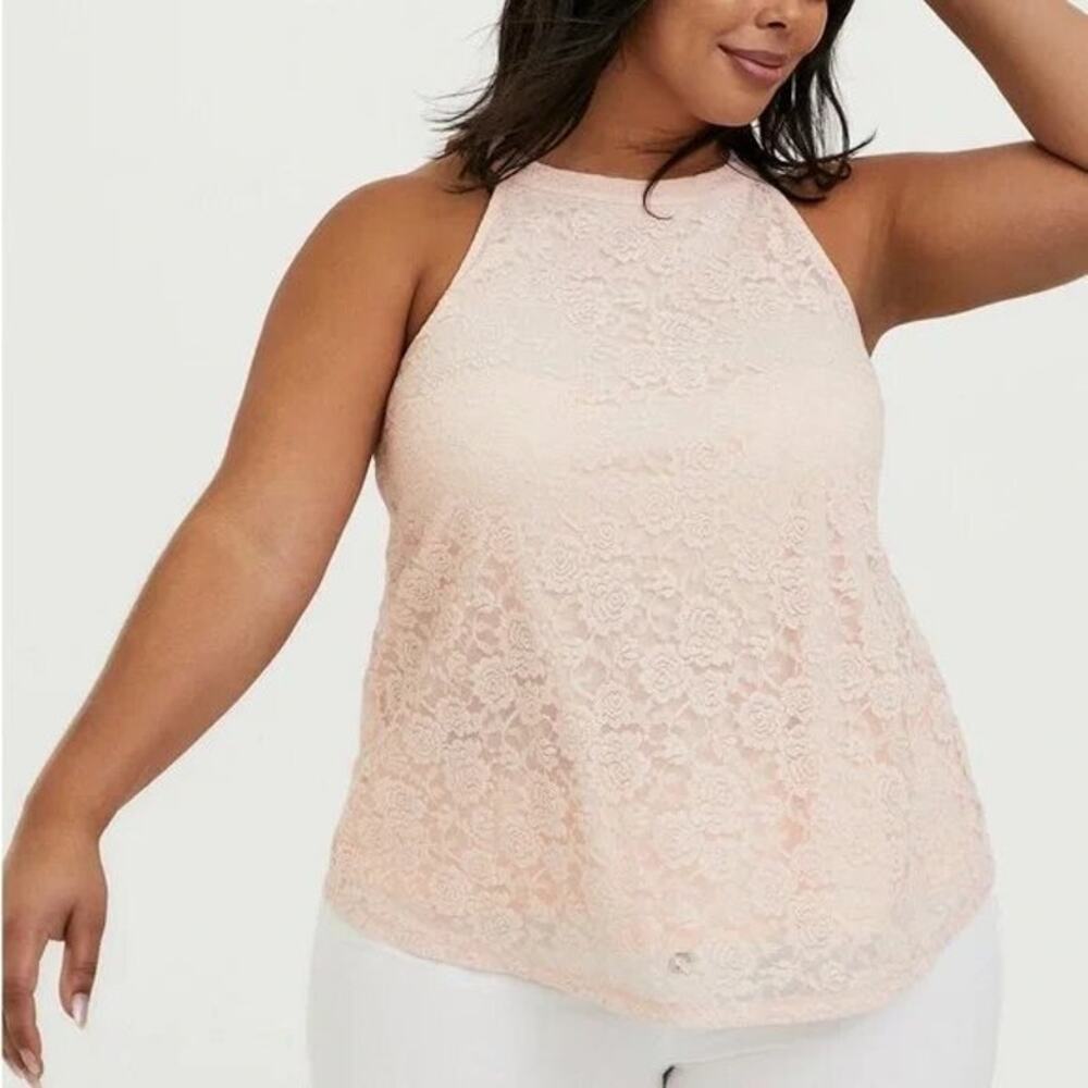 Torrid High Neck Lace Peach Blush Goddess Tank Size 1